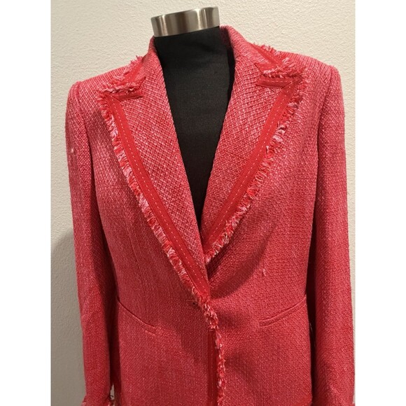 Kasper Tweed Pink 2pc Skirt Suit Frayed Trim Single Breasted Blazer Petite 10P - Picture 4 of 16